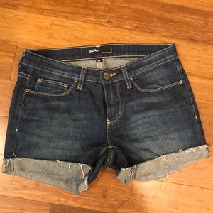 Cuffed raw-edge hem denim shorts
